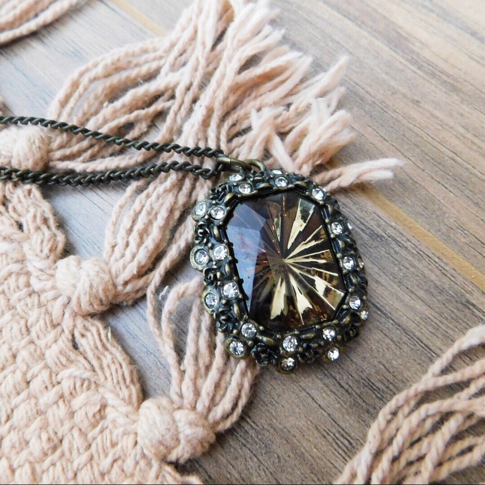 Long Brown Rose Set Jewel Necklace